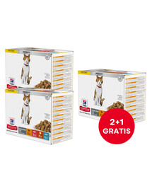HILL'S Science Plan Feline Young Adult Sterilised Cat Multipack z kurczakiem, z pstrągiem, z tuńczykiem, z łososiem 12x85 g (2+1 GRATIS)