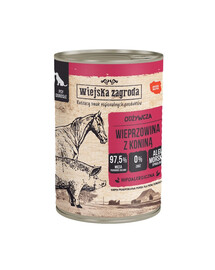 WIEJSKA ZAGRODA Mokré krmivo pre psov s bravčovým a konským mäsom 400 g