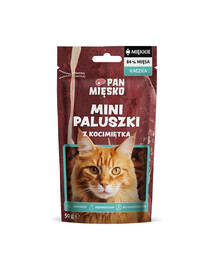 PAN MIĘSKO 50g Pochúťka s kačicou a mätou pre mačky