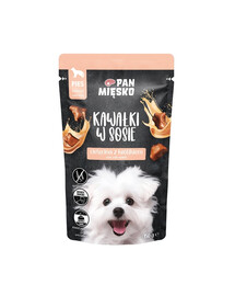 PAN MIĘSKO Kúsky v omáčke Teľacina s králikom mokrá strava pre psov 150 g