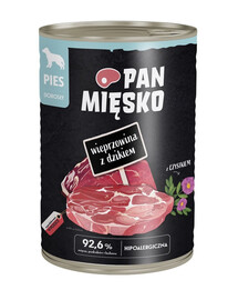 PAN MIĘSKO Mokré krmivo pre psov s bravčovým mäsom a diviakom 400 g
