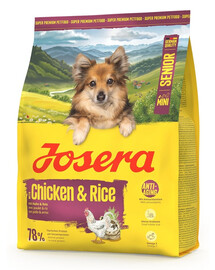 JOSERA Mini Senior Chicken and Rice 900g bezlepkové krmivo pre staršie psy malých plemien