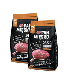 PAN MIĘSKO Teľacie s kačacím mäsom pre mačky čipsy M 2x10 kg