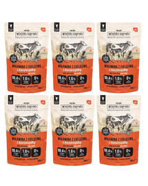 WIEJSKA ZAGRODA Superfoods Hovädzina s teľacinou a kozlíkom mokrá strava pre mačky 6x100 g