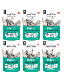 WIEJSKA ZAGRODA mokré krmivo pre mačky s kuracím mäsom a tuniakovými filetmi 6x85 g