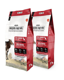 WIEJSKA ZAGRODA Monobielková Hovädzina pre psov chrumkavé M/L 2x12 kg