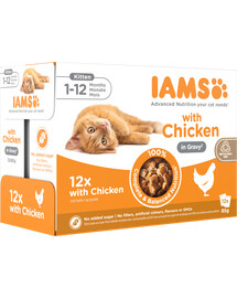 IAMS Advanced Nutrition Kitten Chicken in Gravy Pouch 12x85g mokrá krmiva v sáčkoch pre mačiatka s kuracím mäsom v omáčke