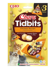 INABA Cat Churu Tidbits Chicken Recipe 3x12g mäkké a krémové maškrty s kuracím mäsom a lososom pre mačky