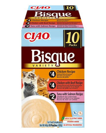 INABA Cat Ciao Bisque Variety 10x40g mix zup krem z kuracím, hovädzím a rybou pre mačky