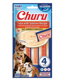 INABA Dog Churu Fish Based Tuna with Salmon Recipe 4x14g krémové maškrty s tuniakom a lososom pre psov