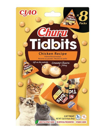 INABA Cat Churu Tidbits Chicken Recipe 8x12g mäkké a krémové maškrty s kuracím mäsom a lososom pre mačky