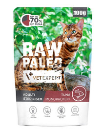 RAW PALEO Monoprotein Adult Sterilised Cat Tuna 100 g pre mačky dospelé a sterilizované s tuniakom