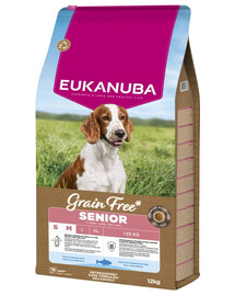 EUKANUBA Grain Free Senior Small Medium Ocean Fish 12 kg Krmivo s rybou pre starších psov malých a stredných plemien