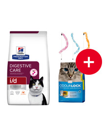 HILL'S Prescription Diet Feline Digestive Care i/d 8 kg krmivo pre mačky s ochoreniami tráviaceho systému + podstielka a hračka ZADARMO