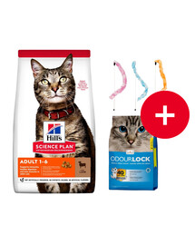 HILL'S Science Plan Feline Adult with Lamb 10kg pre dospelé mačky s jahňacím mäsom + podstielka a hračka ZADARMO