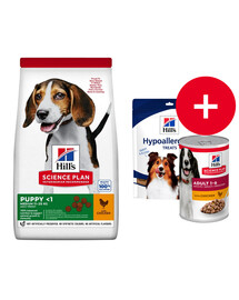 HILL'S Science Plan Canine Puppy Medium Chicken 18 kg Krmivo pre psov stredných plemien s kuracím mäsom + maškrty ZADARMO