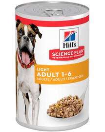 HILL'S Science Plan Canine Adult Light Chicken 6x370 g pre dospelých psov s nadváhou kuracie mäso