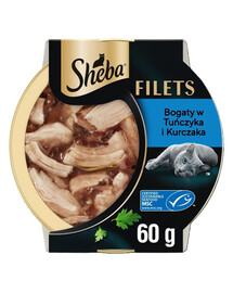 SHEBA Filety s kuracím mäsom a tuniakom v omáčke 60 g