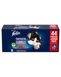 FELIX Fantastic Výber Chutí v želé 44x85g hovädzie, kuracie, losos a tuniak, krmivo pre mačky