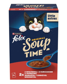 FELIX Original Soup Country Flavors 6x48g s hovädzím, kuracím a jahňacím mäsom, doplnkové mokré krmivo pre mačky