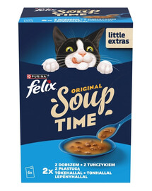 FELIX Original Soup Rybne príchute 6x48g s treskou a tuniakom, doplnková mokrá strava pre mačky