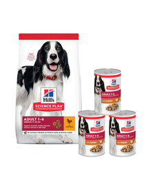HILL'S Science Plan Adult Medium breed 14 kg + 3 konzervy 370 g ZADARMO