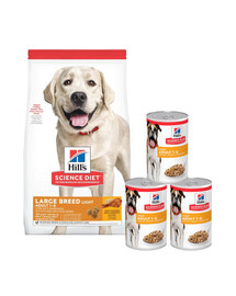 HILL'S Science Plan Adult Light Large breed 14 kg + 3 konzervy ZADARMO