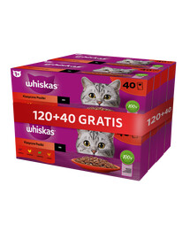 WHISKAS Klasyczne Posiłki mokra karma pełnoporcjowa dla dorosłych kotów w sosie 120x85 g + 40 saszetek GRATIS