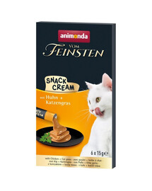 ANIMONDA Vom Feinsten Snack Cream s kuracím mäsom a mačacou trávou 6x15g krémová maškrta pre mačky