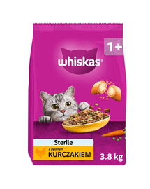 WHISKAS s lahodným kuracím mäsom 3,8 kg suché krmivo pre sterilizované mačky