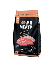 MR MEATY Dog Veal with Turkey M 3 kg teľacina s morčacím mäsom, suché krmivo pre psov