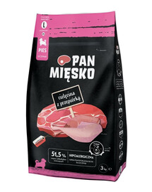 PAN MIENSKO Teľacina s prepelicou pre šteniatka chrumky L 3 kg