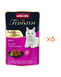 ANIMONDA Vom Feinsten Fines mit Filets Adult Teľacina a filet z kurčaťa 6x85g mokrá strava pre mačky