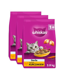 WHISKAS Sterile s lahodným kuracím mäsom 3x3,8 kg krmivo pre mačky