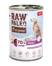 RAW PALEO Monoproteínové krmivo pre dospelých psov s jahňacím mäsom 400 g jahňacie, mokré krmivo