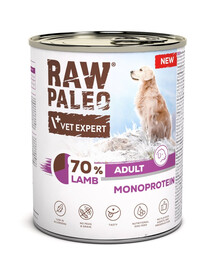 RAW PALEO Monoproteínové krmivo pre dospelých psov s jahňacím mäsom 800 g, mokré krmivo pre psov