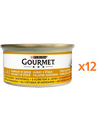GOURMET Gold kúsky v omáčke s kuracím mäsom a pečeňou pre mačky 12x85 g
