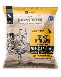 COUNTRY OF ANIMALS M 50g morčacie s jahňacím mäsom, suché krmivo pre psov