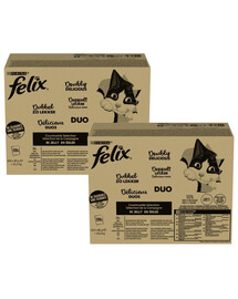 FELIX Fantastic DUO Mix Vidiecke chute v želé 240x85g hovädzie a hydina, moriak a pečeň, kurča a obličky, kačica a jahňacina, mokré krmivo pre mačky