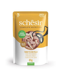 SCHESIR Tuniak s kuracími filetami v želé pre mačky 12x85 g