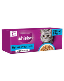 WHISKAS Adult vrecko 4 x 40x85 g Rybie príchute v želé losos, tuniak, treska, biela ryba 3+1 ZADARMO