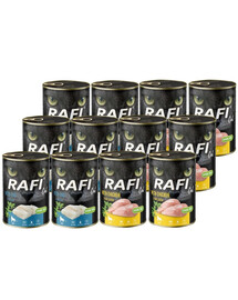 RAFI Cat Adult Mix príchutí 12x400 s treskou a kuracím mäsom, mokré krmivo pre mačky