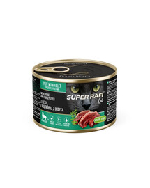 SUPER RAFI Cat s husacou a morčacou pečeňou 185g mokré krmivo pre sterilizované mačky