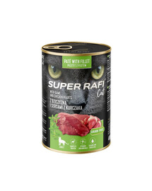 SUPER RAFI Cat s divinou a srdcami z kurča 400g konzerva pre mačku