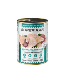 SUPER RAFI z perliczką i wątróbką wołową 400 g mokra karma dla psa