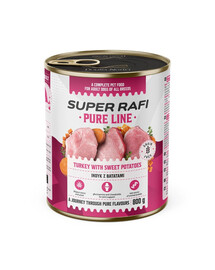 Super Rafi Pure Line mokré krmivo pre psov s morčacím mäsom a sladkými zemiakmi 800 g