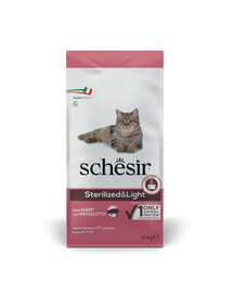 SCHESIR Original Sterilized and Light Ham 10 kg suché krmivo pre mačky po sterilizácii a ľahko stráviteľné