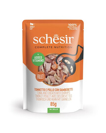 SCHESIR Tuniak a kuracie mäso s krevetami v želé pre mačky 6x85 g