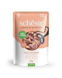 SCHESIR Tuniak s lososom v želé pre mačky 12x85 g