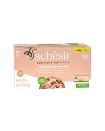 SCHESIR Tuniak s lososom v želé 6x50 g mokré krmivo pre mačky